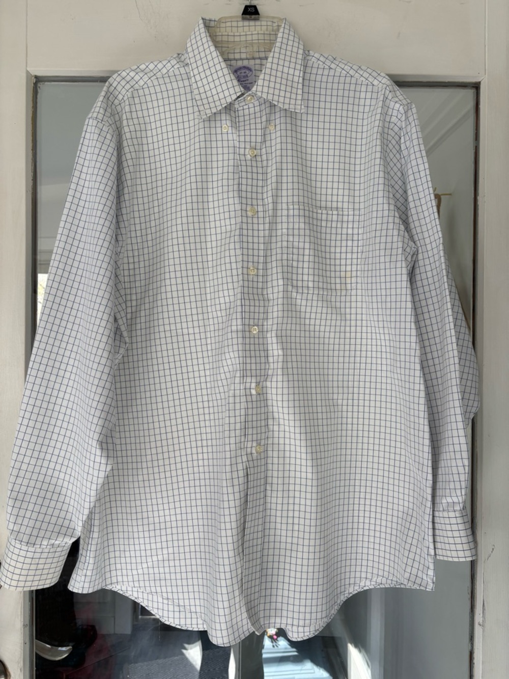 Brooks Brothers White Dress Shirt with Blue Windowpane Check‎